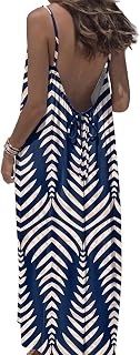 OFEEFAN Summer Dresses for Women 2026 Backless Cami Maxi Sundresses Spaghetti Strap Beach Vacation Clothes Swimsuit Coverup