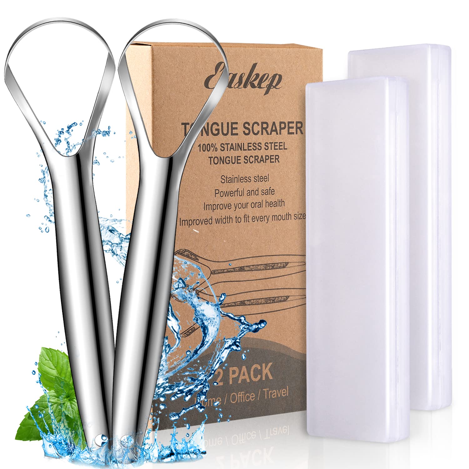 Tongue Scraper, Wide-head Tongue Cleaner with Nice Carrying Box, Easkep 100% Sta