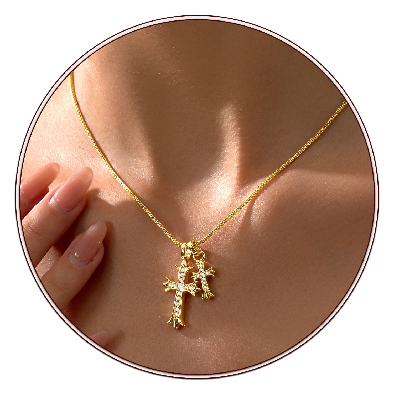 Partm Gold Cross Necklace for Women 14K Plated Dainty Pendant Cross Chain Faith 