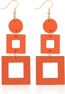 KINIVA Leather Dangle Earrings for Women Trendy, Lightweight Leaf Circle Lightning Earrings Drop, Jewelry Gifts for Women