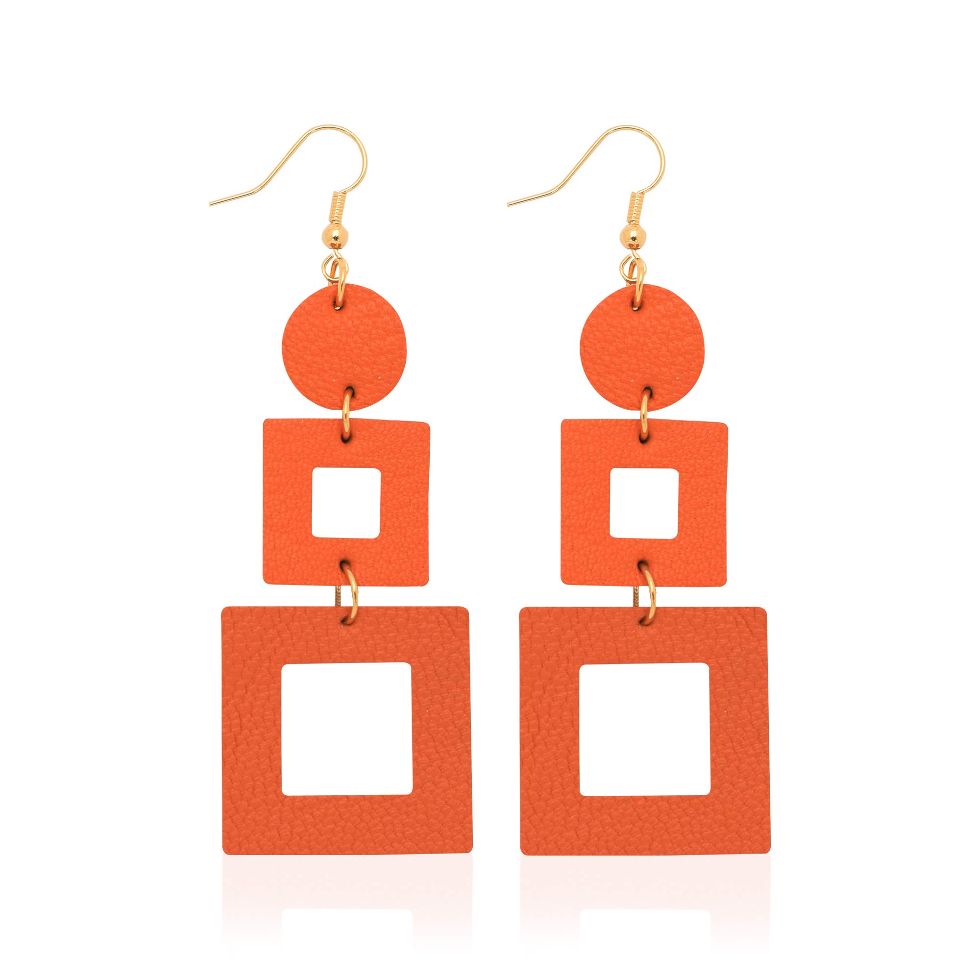 KINIVA Leather Dangle Earrings for Women Trendy, Lightweight Leaf Circle Lightni