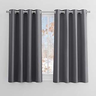 PONY DANCE Blackout Curtains for Bedroom, Grey, 2 Panels, 46 x 54 Inch | Eyelet Thermal Insulated 54 Inch Drop Curtains for Living Room, Room Darkening, Energy Saving, Privacy, Super Soft Drapes