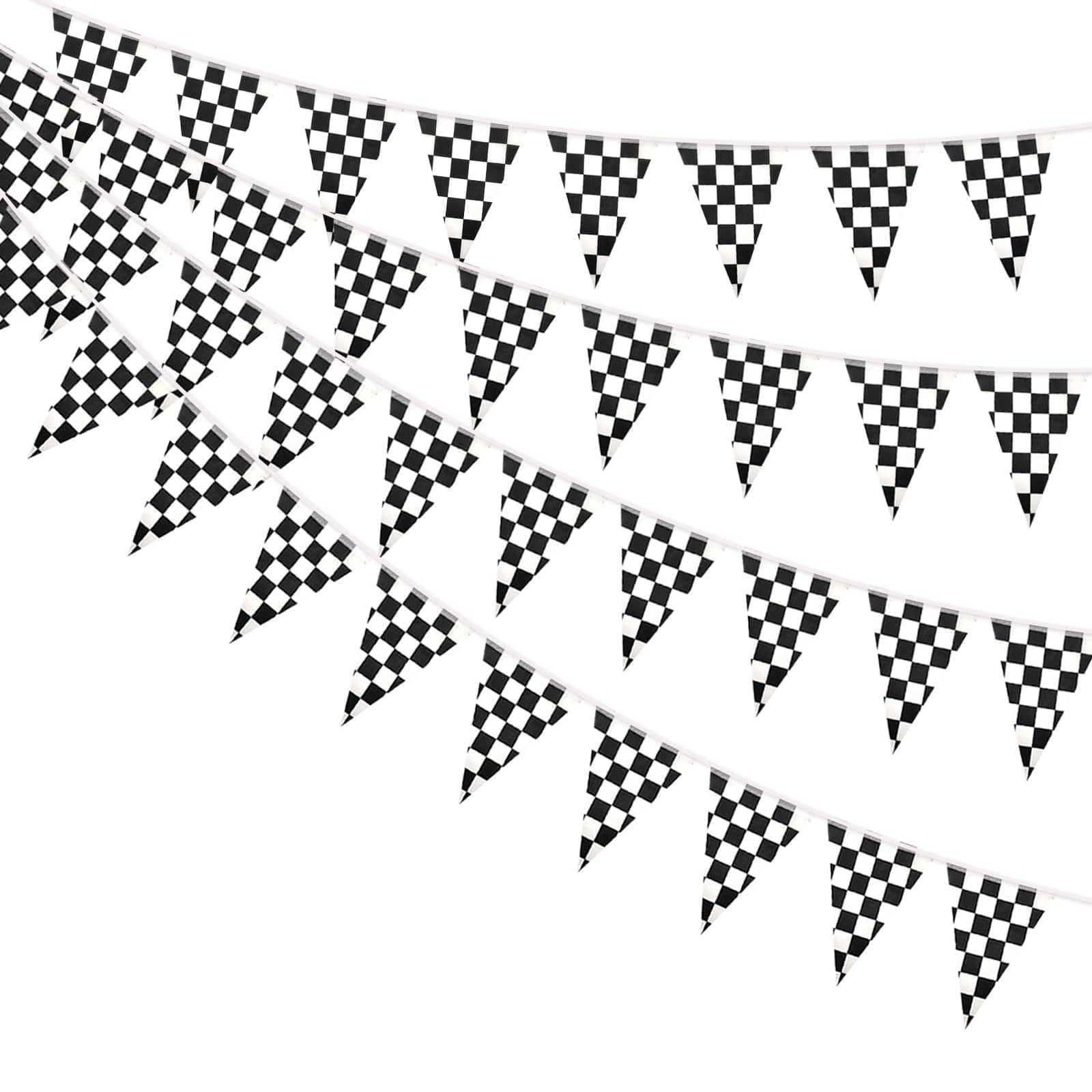 AhfuLife 30 Pcs Checkered String Pennant Flags, Small Black and White Pennant Ra