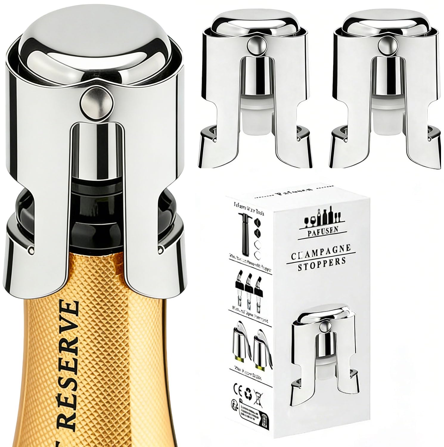 Champagne Stoppers for Bottles, Pafusen 2 Pack Champagne Sealer Stopper, Stainle