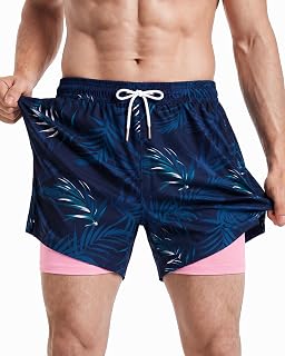 maamgic 5" Mens Swim Shorts with Compression Liner 4-Way Stretch Bathing Suit Swimming Shorts 2 in 1 Men's Swim Trunks with Zipper Pockets Quick Dry