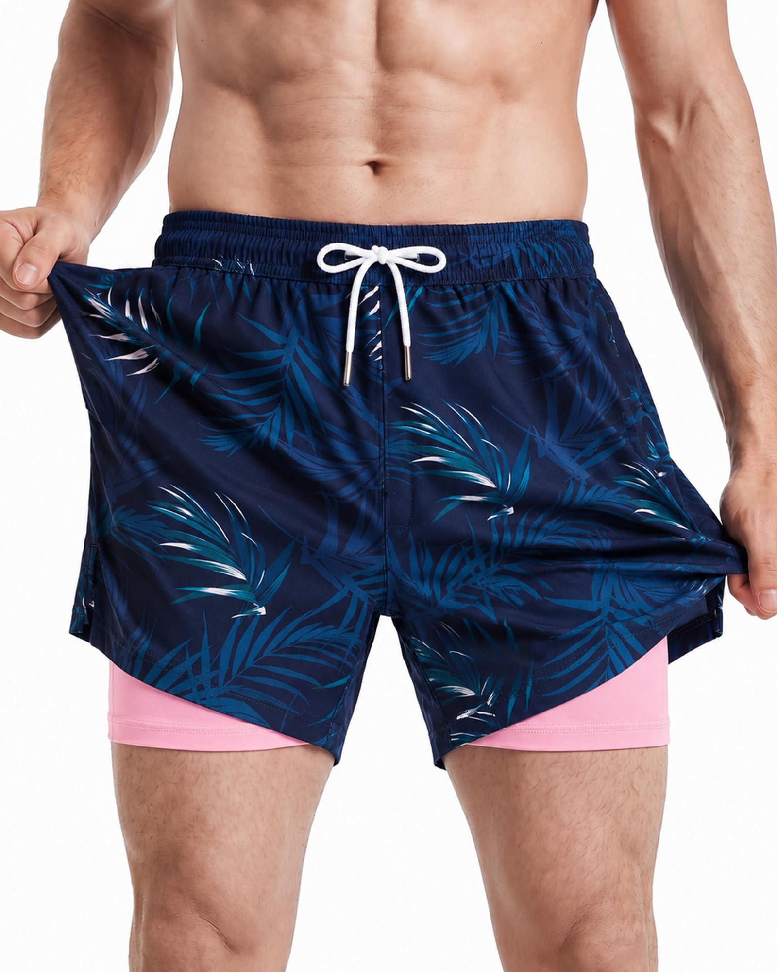 maamgic 5" Mens Swim Shorts with Compression Liner 4-Way Stretch Bathing Suit Sw
