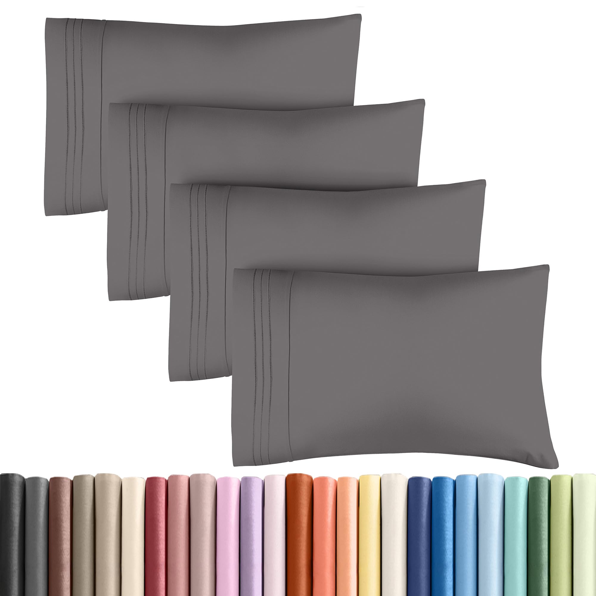 King Pillow Cases Set of 4 - Ultra Soft Cozy Pillowcase Covers - Dark Grey