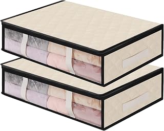 AiQInu Underbed Storage Bag, Set of 2 Foldable Closet Organizer Soft Bag Large Capacity with Transparent Window, Reinforced Handles Organiser, Non-Woven