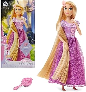 Disney Store Official Princess Classic Doll (Rapunzel from Tangled), 11 Inches, Includes Brush with Molded Details, Fully Posable Toy in Classic Outfit - Disney Princess Toys