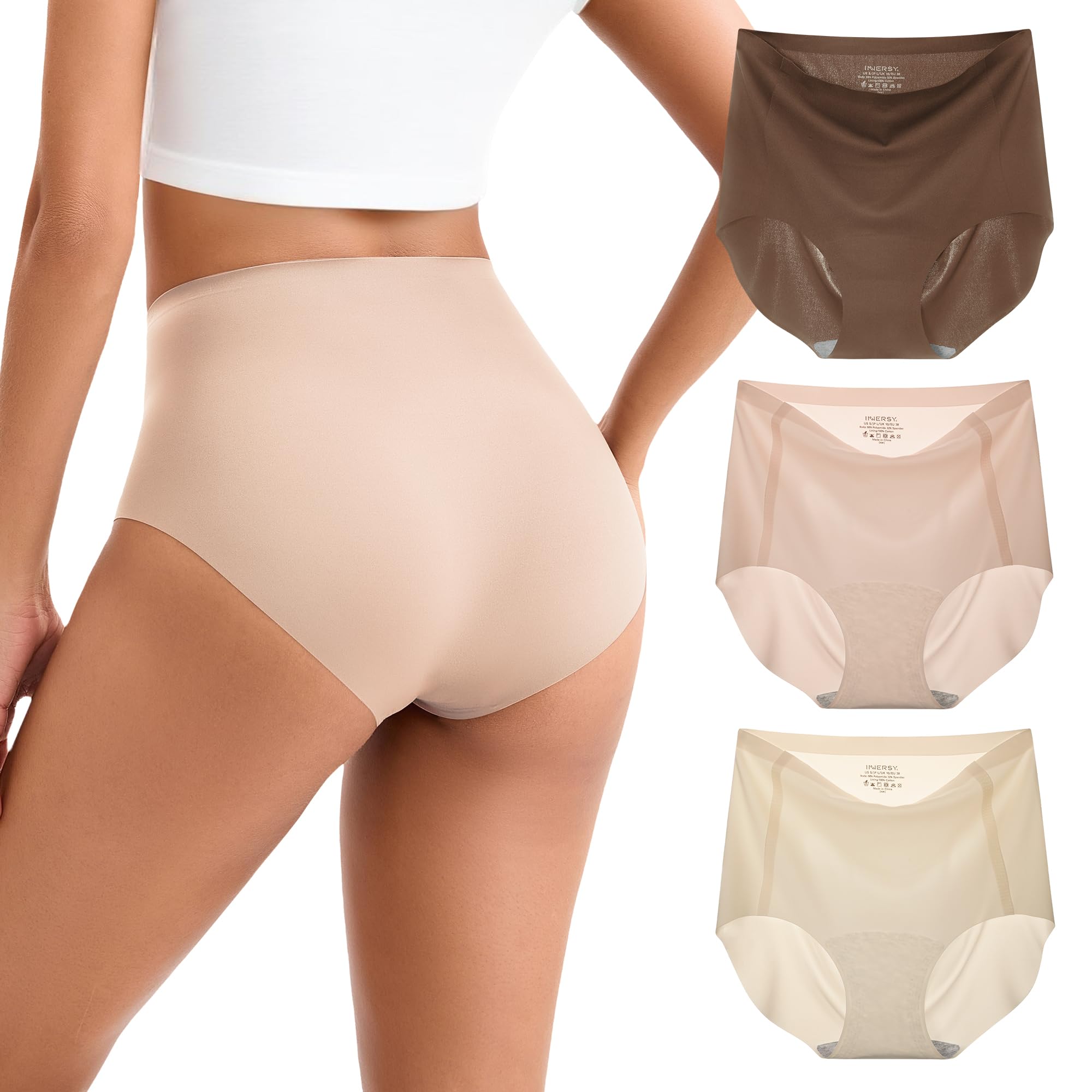INNERSY Seamless Underwear for Women High Waisted No Show Quick Dry Panties 3-Pa