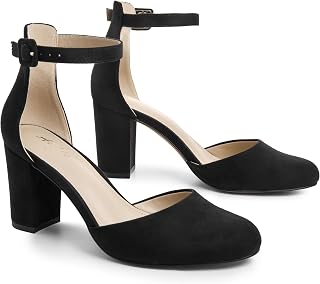 Ankis Closed Toe Heels for Women Black Nude White Silver Gold Ladies Heels Closed Round Toe Chunky Block Pumps 3"