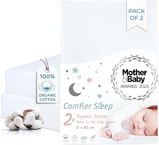 Next To Me Crib Sheets 51x85cm - 2 pcs White- Award Winning 100% Organic