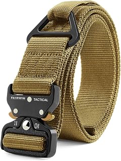 Fairwin Ceinture tactique en nylon avec boucle en métal à dégagement rapide et anneau triangulaire, marron, L(Waist 42''-46''Width 1.7'')