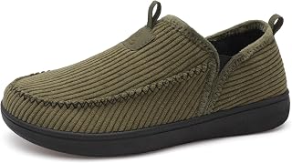LeIsfIt Men's Slippers Wide Memory Foam House Shoes Moccasin Slip-On Cozy Loafer Slippers for Indoor & Outdoor