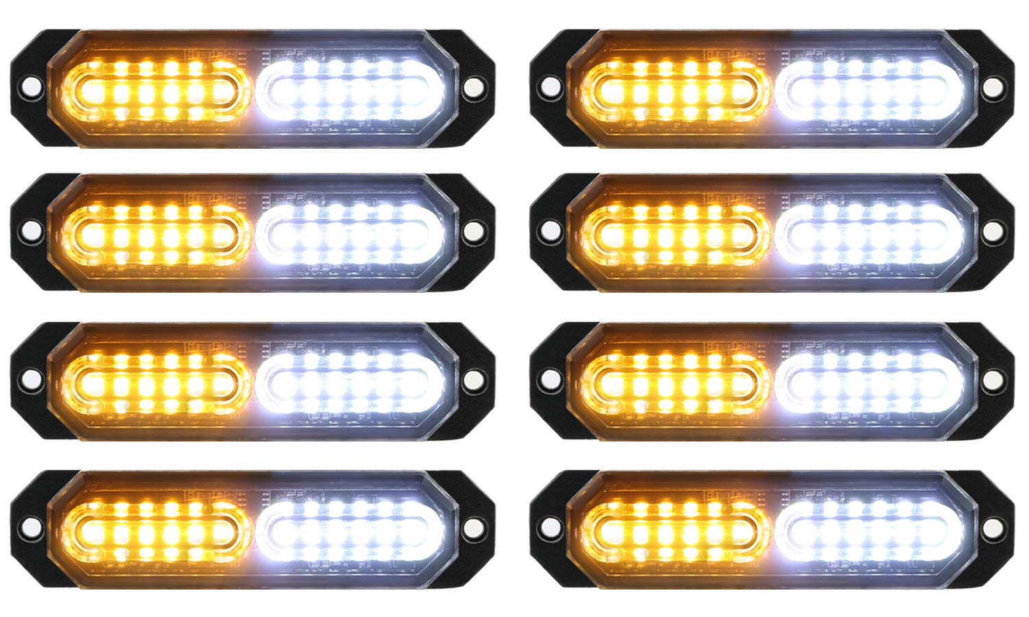 ASPL 8pcs Ultra Slim 12-LED Surface Mount Flashing Strobe Lights | Sync Feature 