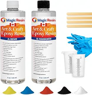 Epoxy Resin Kit for Art & Craft | 16oz (473ml) | UV Resistant | Clear Epoxy Resin | Jewelry, Earrings, Coasters, Casting, Molding, Crafting & more | Includes 2 pairs of gloves, 2 cups, 4 sticks & mica