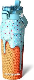 Frost Buddy 24oz Insulated Water Bottle - Straw & Chug Lid - Leak-Proof | Ice Cream Water Bottle, Ice Cream Drip Water Bottle