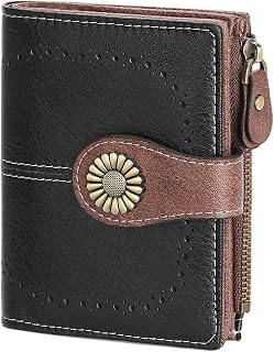 SENDEFN Small Womens Wallet Leather Bifold Card Holder RFID Blocking with Zipper Coin Pocket, 2-A-Black, Small, Classic