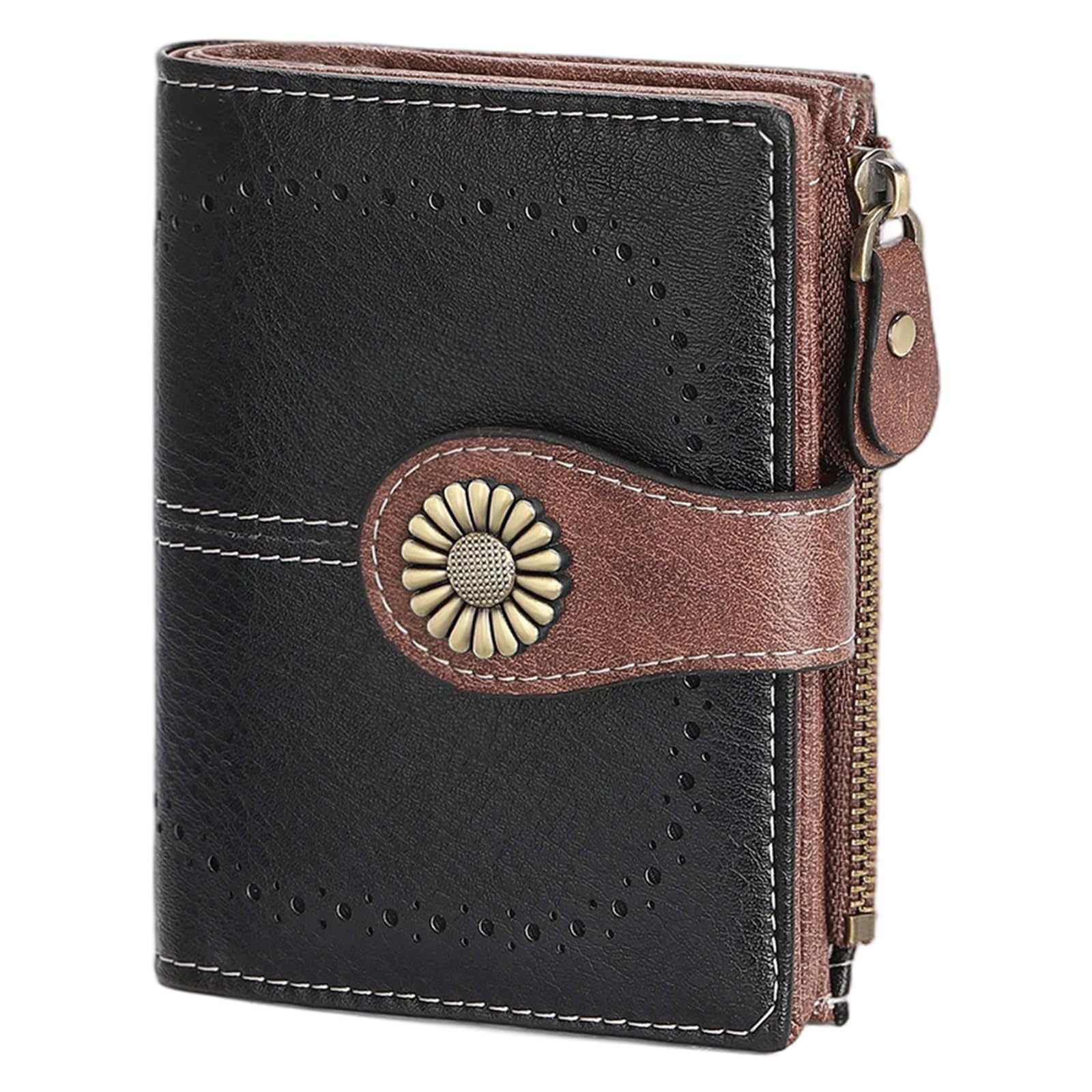 SENDEFN Small Womens Wallet Leather Bifold Card Holder RFID Blocking with Zipper