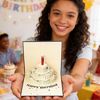 Birthday Cards, 3D Pop Up Cards with Envelope, Postcards for Birthday Celebration Display and Message Use, Greeting Cards, Gifts for Women Men, Blue