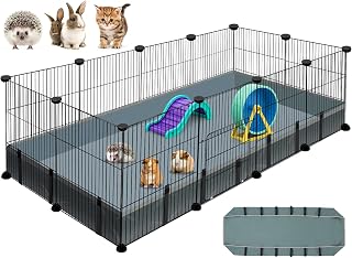 VISCOO 12 Panels Small Animal Playpen, 48" x 24" x 16" Guinea Pigs Cages | C&C Cage for Guinea Pigs with Waterproof Mat, Puppy Play Pen, Bunny Playpen, Indoor Outdoor Portable Metal Wire Yard Fence