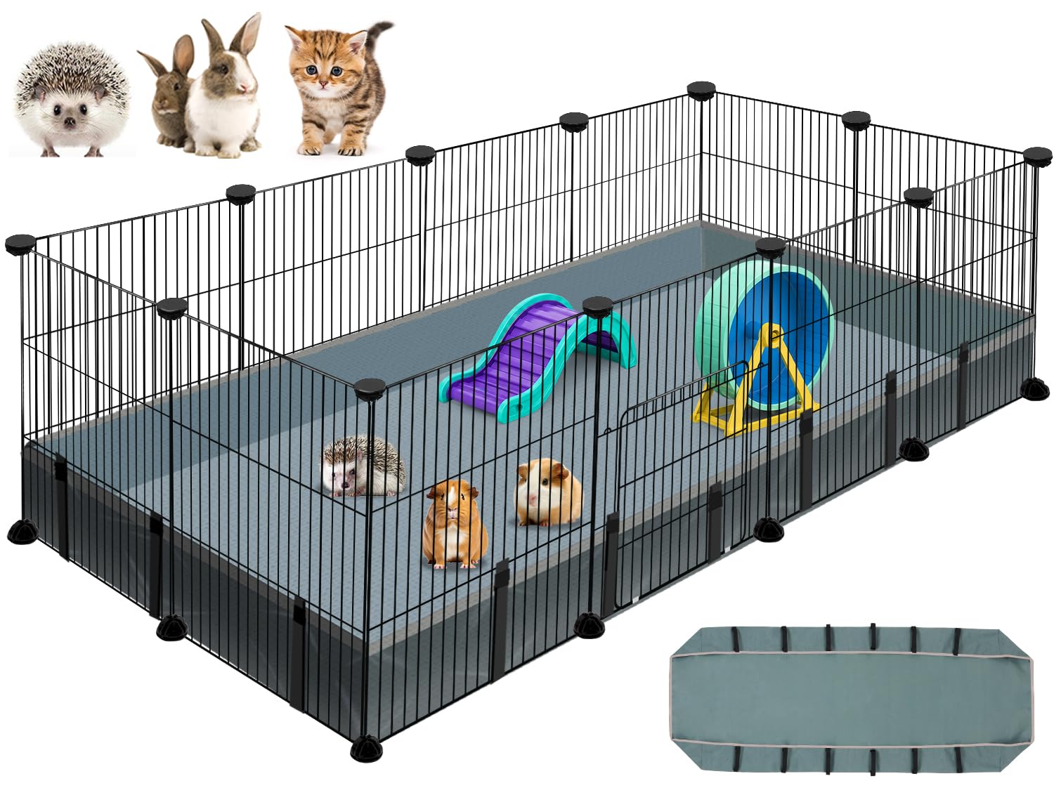 VISCOO 12 Panels Small Animal Playpen, 48" x 24" x 16" Guinea Pigs Cages | C&C C