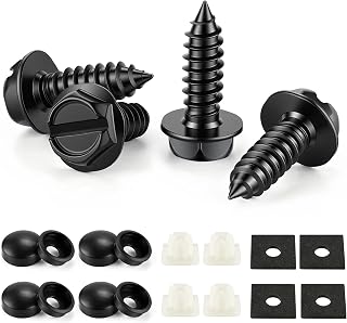 LivTee Rustproof License Plate Screws for Securing License Plates Frames and Covers on Cars and Trucks, 4 Sets Premium Stainless Steel Self Tapping Mounting Bolts (Black Zinc Plated)