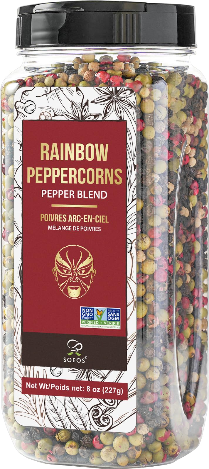 Soeos Rainbow Peppercorns, 8oz (Pack of 1), Non-GMO, Kosher, Packed to Keep Pepp