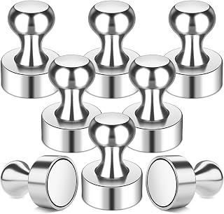 FINDMAG 8 Pack Strong Fridge Magnets, 12 x 16 mm Magnetic Push Pins Silver