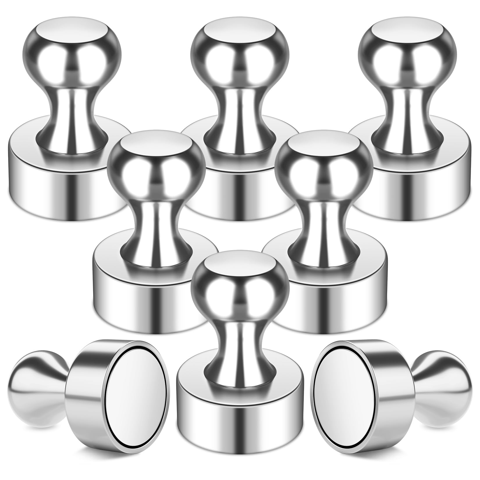FINDMAG 8 Pack Strong Fridge Magnets, 12 x 16 mm Magnetic Push Pins Silver