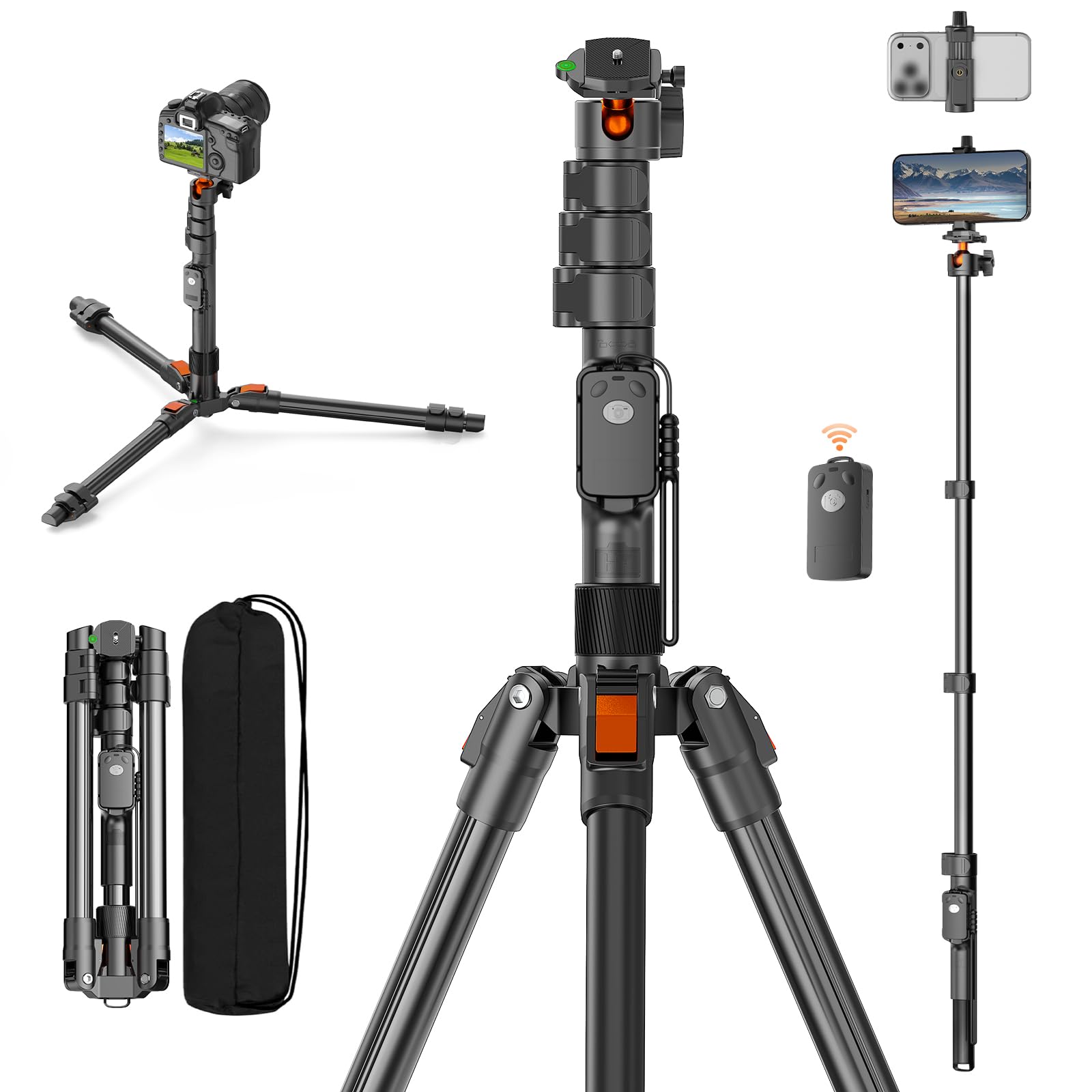 75" Camera Tripod,Aluminum Tripod for Camera Phone/Monopod with Remote