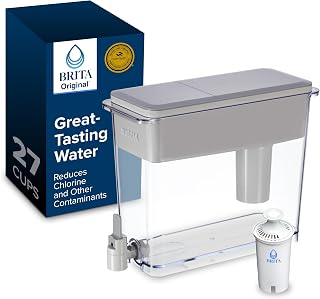 Brita X-Large 27 Cup Water Dispenser, Includes 1 Filter, Gray | WQA and NSF/ANSI Certified, Reduces Chlorine, Copper, Mercury & Cadmium, Lasts 2 Months, Household Essential