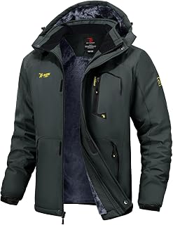 TBMPOY Giacche da sci invernali impermeabili da uomo in pile spesso foderato con cappuccio Utility freddo caldo lavoro all'aperto ghiaccio