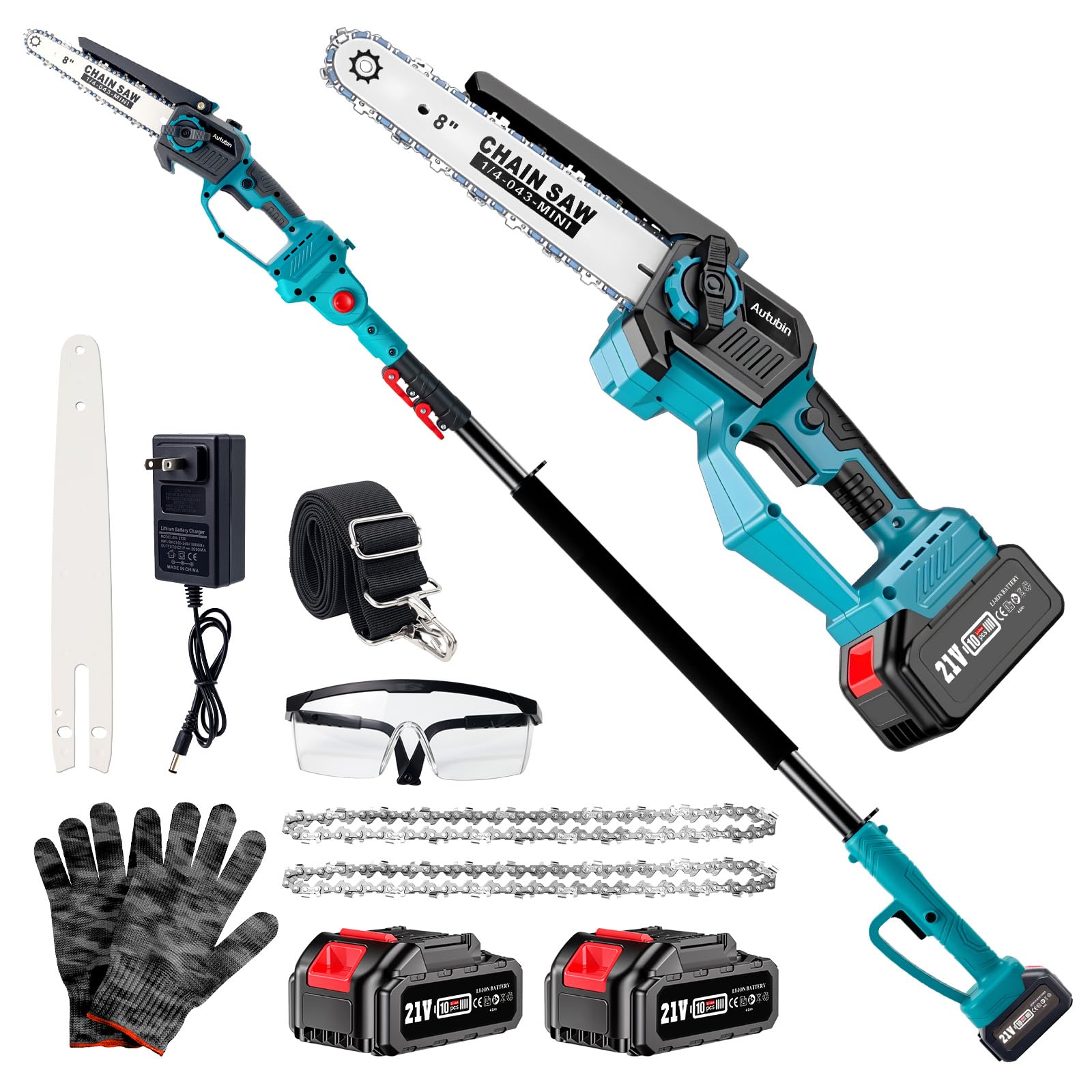 Autubin 2-in-1 Cordless Pole Saw & Mini Chainsaw with Extension Pole | Electric 