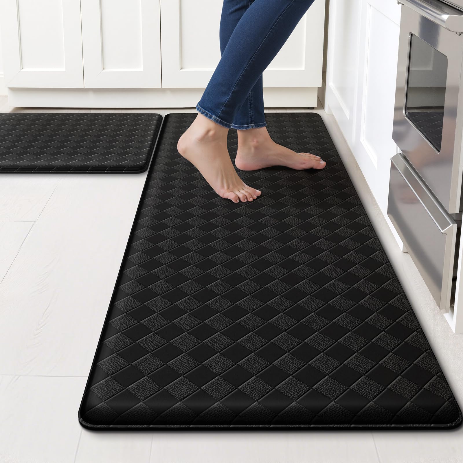 TranquilRelax 2-Piece Kitchen Mats, Cushioned Non-Slip Floor Mats, Black | Kitch