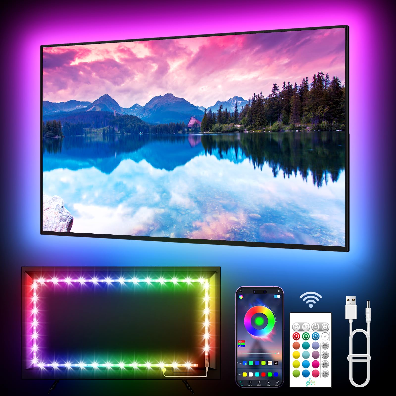 KANTUTOE TV LED Lights, 3m LED Lights for 32-45 Inch TVs, RGB TV Backlight with 