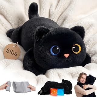 Mewaii Weighted Teddy Black Cat Plush, Heat & Cool, 2.3kg (5lb), 58cm | Adjustable Comfort, Huggable Shape, Microwaveable Removable Inner Pad, Machine-Washable Cover, Cosy Gifts For Adults & Kids