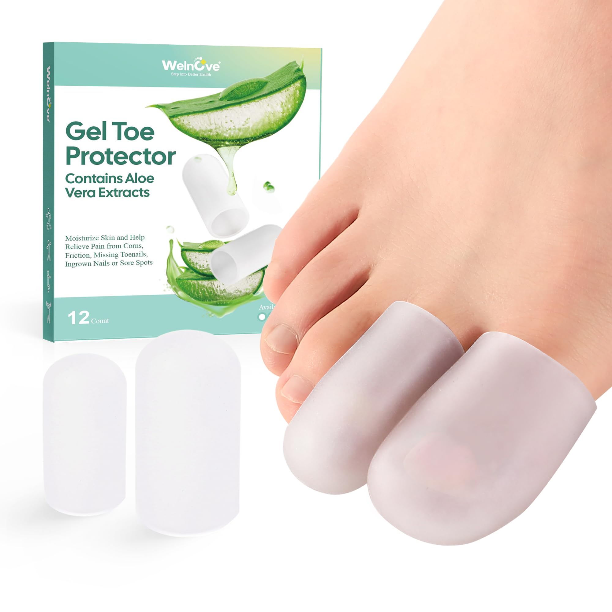 Welnove Gel Toe Cap and Protector - Silicone Toe Covers - Toe Cushions for Pain 