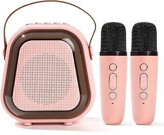 Karaoke machine with 2 Microphones Pink Singing Equipment Speaker with Microphone and Light, Portable Bluetooth Karaoke Machine for Adults, Birthday Gifts for 3-12+ Year Old Girls (Pink+2 Mic)