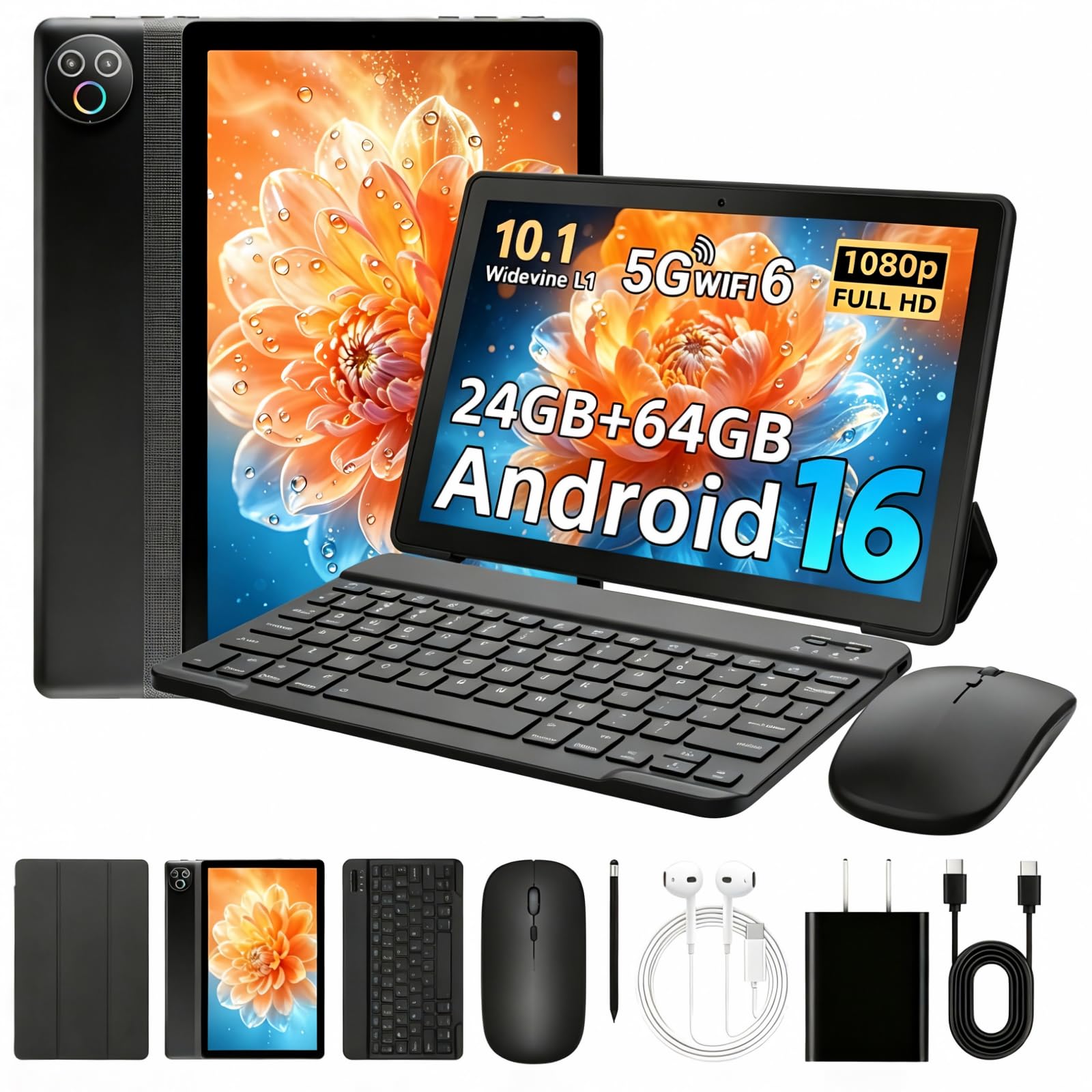 MUISOO Android 16 Tablet, 10 inch Tablet, Android Tablets with Pen Case Keyboard