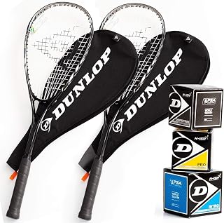 Dunlop Biotec Lite Ti SVR Squash Rackets Set, 2 Rackets with Covers and 3 Squash Balls