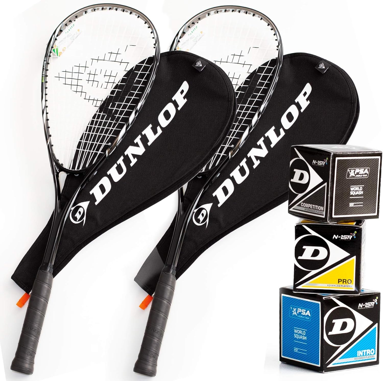 Dunlop Biotec Lite Ti SVR Squash Rackets Set, 2 Rackets with Covers and 3 Squash