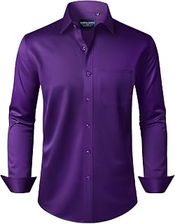 Alimens & Gentle Men's Dress Shirts Long Sleeve Wrinkle-Free Stretch Shirts Solid Formal Button Down Shirt with Pocket