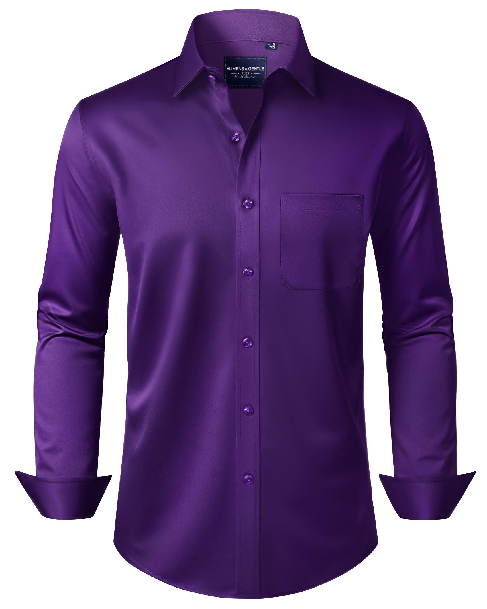 Alimens & Gentle Men's Dress Shirts Long Sleeve Wrinkle-Free Stretch Shirts Soli