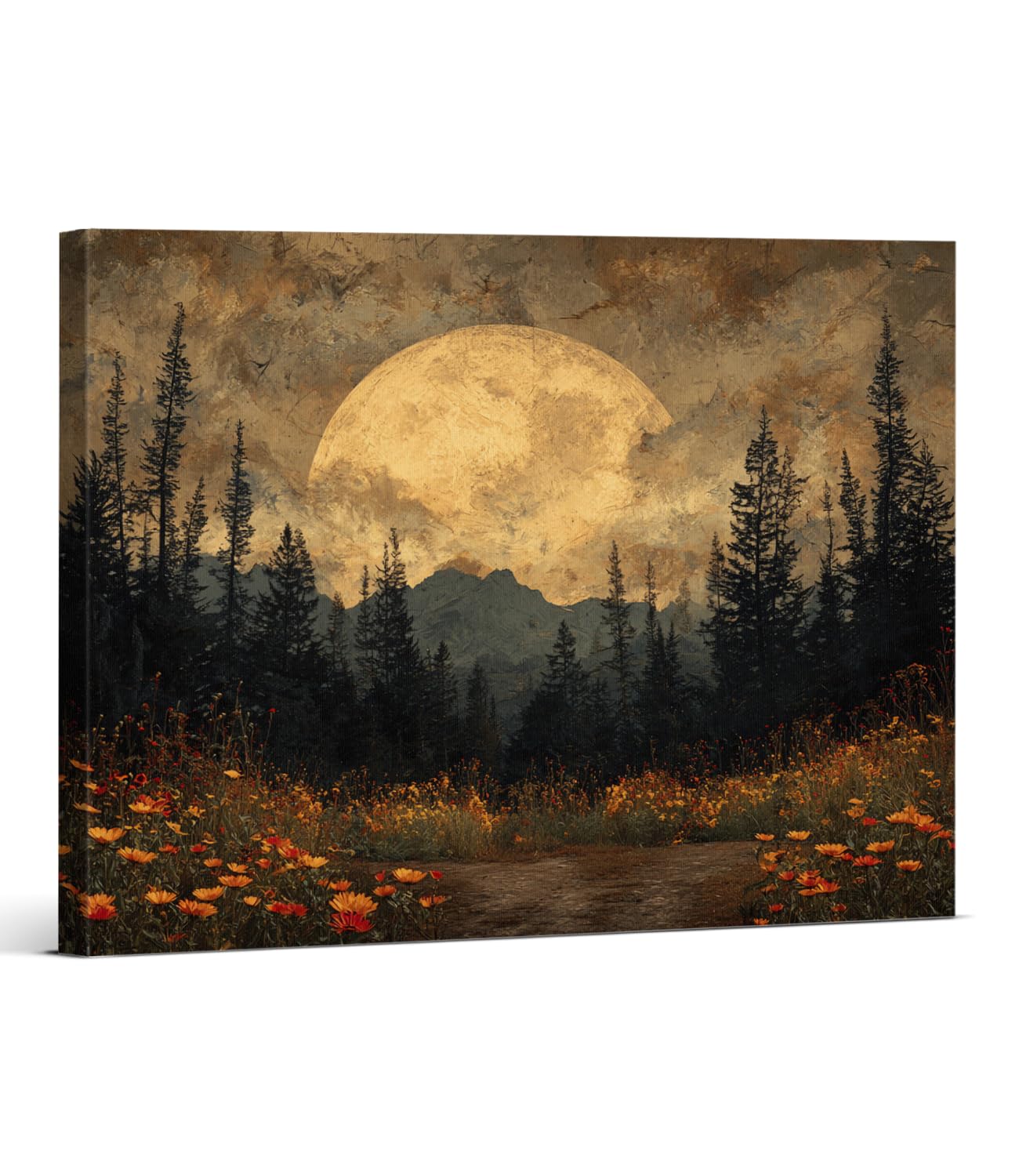 Vintage Moon Forest Wall Art Print - Dark Botanical Landscape Canvas Poster Pain