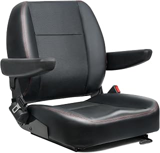 TICSEA Universal Forklift Seat, Fold Down Tractor Seat with Adjustment Armrest, Safety Belt and Operator Position Switch, Excavator Skid Loader Backhoe Dozer Telehandler