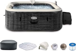 INTEX PureSpa 6 Person Inflatable Hot Tub with Energy-Efficient Spa Cover | 28451EP Greystone Deluxe: Built-in Hard Water Treatment, 77in x 28in - 2 Headrests & LED Light Included