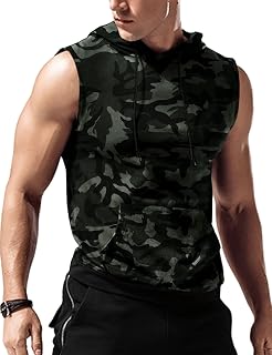 Amussiar Mens Tank Tops Hooded Sleeveless Workout Gym Hoodies Bodybuilding Muscle Cut Out T Shirt