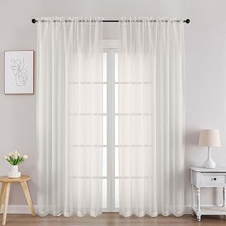 Chyhomenyc Ivory Sheer Curtains 84 Inches Long for Living Room, 2 Panels | Light Filtering, Voile Drapes, Rod Pocket, Window Treatment, Solid Color, Sheer Curtain Panels, Bedroom, Each 42"Wx84"L