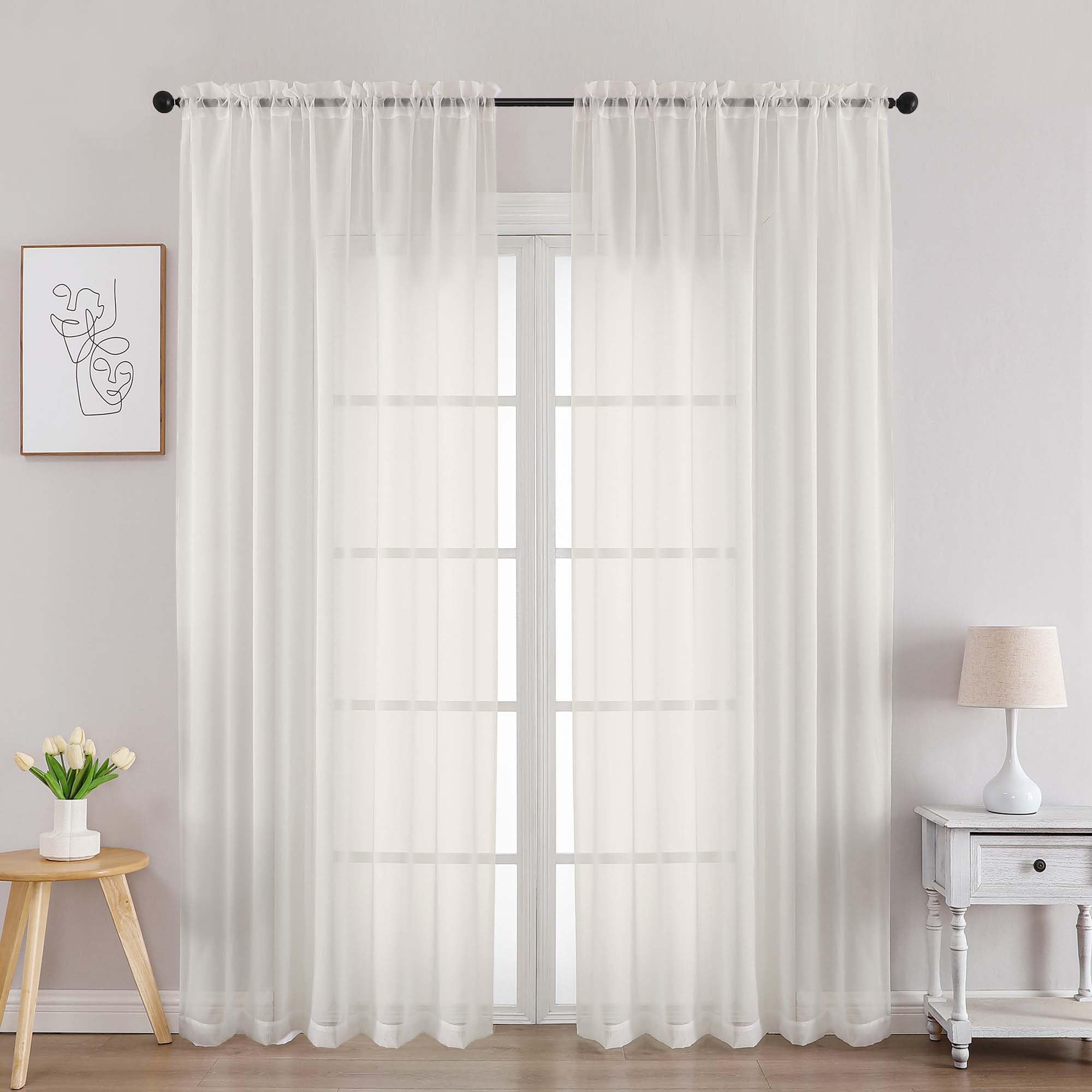 Chyhomenyc Ivory Sheer Curtains 84 Inches Long for Living Room, 2 Panels | Light